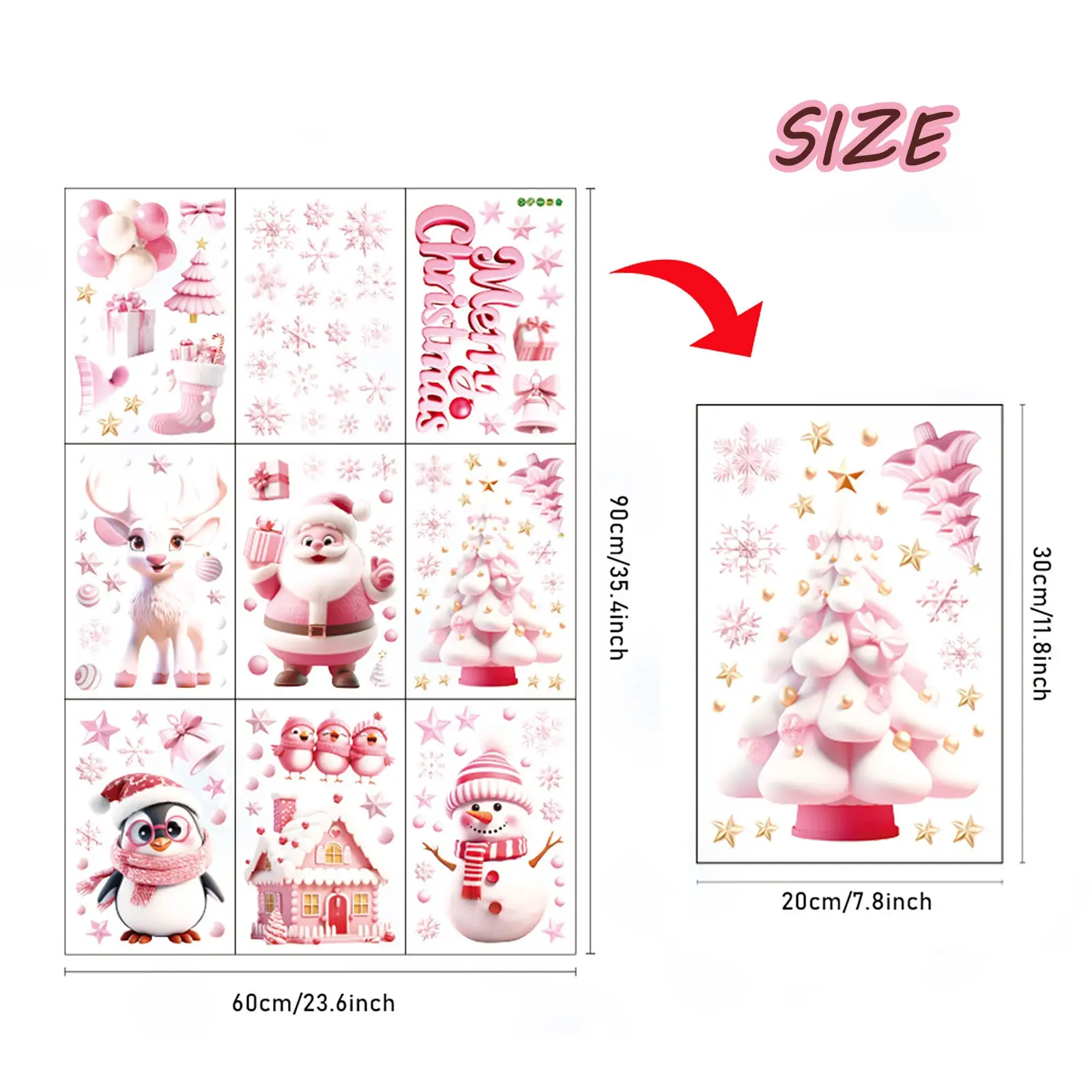 9 Sheets Christmas Window Clings - Reusable Snowflake, Santa & Deer Decals for Indoor/Outdoor Glass Decor