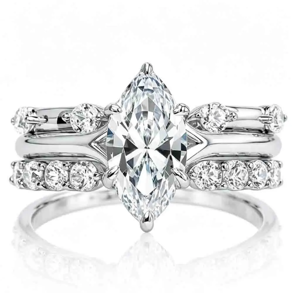 WUIHA 100% 925 Sterling Silver 3 CT Marquise Cut D Color Real GRA Moissanite Gemstone Wedding Engagement Ring Set Fine Jewelry vintage court style promise