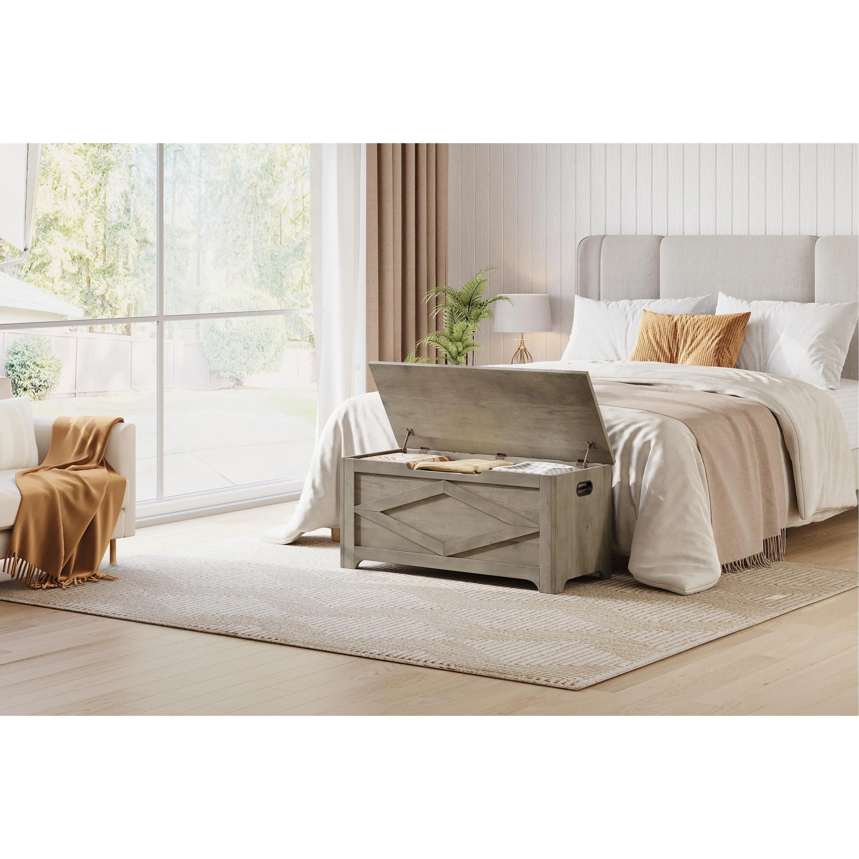 39.4" Storage Bench with Unique Legs, Large Capacity Multipurpose Storage Ottoman, Entryway Bench for Bedroom, Living Room or Playroom, Rustic Storage Box, Easy Assembly