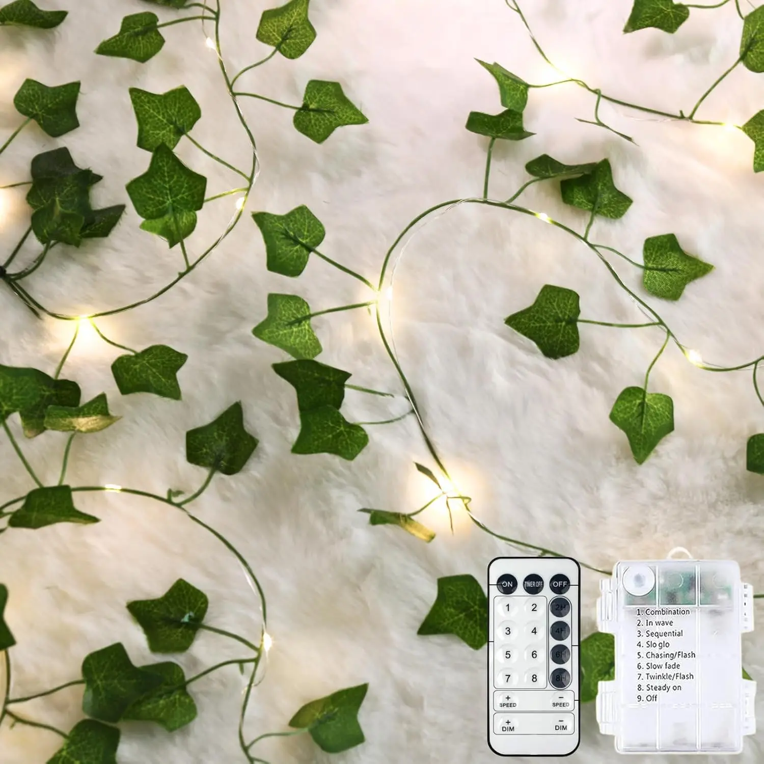 Extra Length Vine with Fairy Lights 40ft 120 LED Ivy String Lights USB Plugin &  Operated Leaf Lights with Timer 8 Modes Remote Decorative Light for Bedroom Graduation Party - Warm White