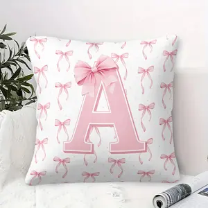 Pink Coquette Bow Initial A-Z Throw Pillow, Sweet Ribbon Monogram Cushion Accent Pillow, Includes Pillow Core, Soft Square Home Decor Pillow for Sofa Couch Bedroom Dorm, Gift for Teen Girls & Women
