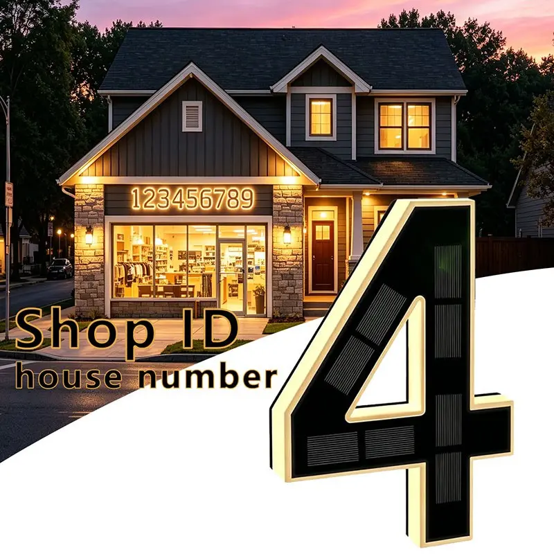 4.7Inch solar digital light, solar LED house number, outdoor solar house number, house number light, Lighted House Numbers, outdoor lighting, outdoor home decoration, suitable for residences, apartments, hotels, villas