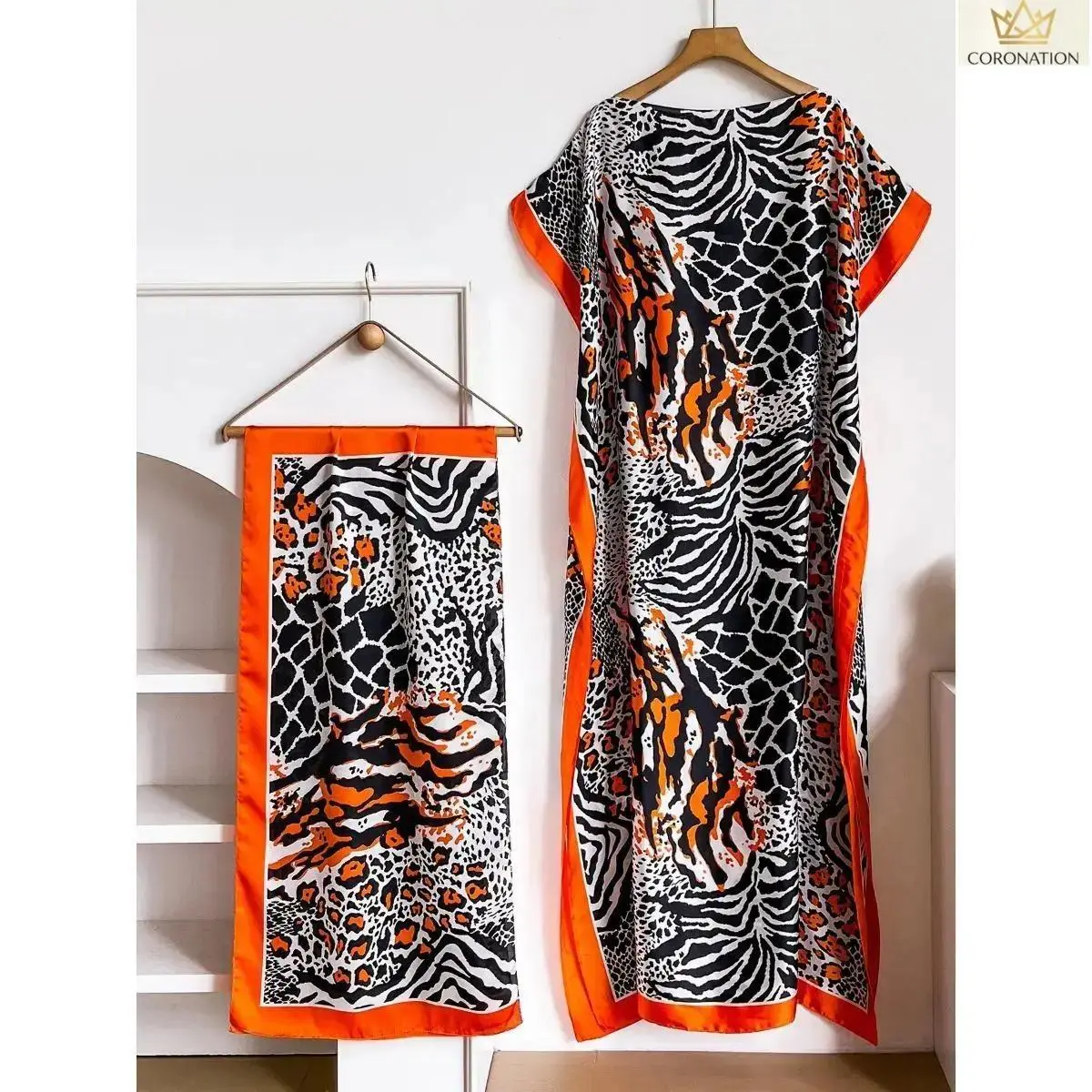 Women's Boho Floral Print Maxi Kimono Robe Dress Set - Lightweight Loose Beachwear, Includes Scarf, Women's Fashion Resort Lounge Outfit for Summer Camping Travel, Loose Fit, Maxi Length