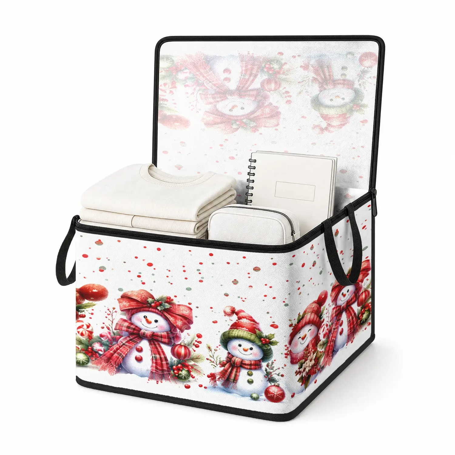 Winter Theme Foldable Storage Box, Large Capacity, Reusable, Ideal for Scarves, Hats, Clothes, Home Goods, Festive Decor, Easy to Store, Foldable Storage Containers