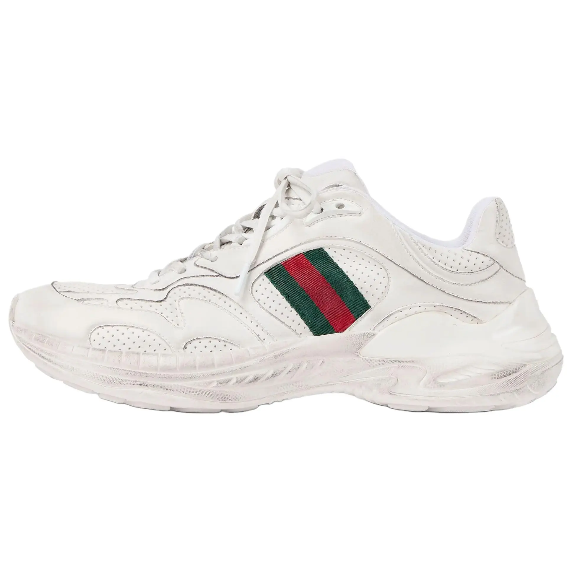 Gucci 2.0 Leather Sneakers with GG Pattern, Chunky Sole, Drawstring Closure, Low-Top Casual Shoes for Men, White Verifiable, with credentials and supporting global authentication