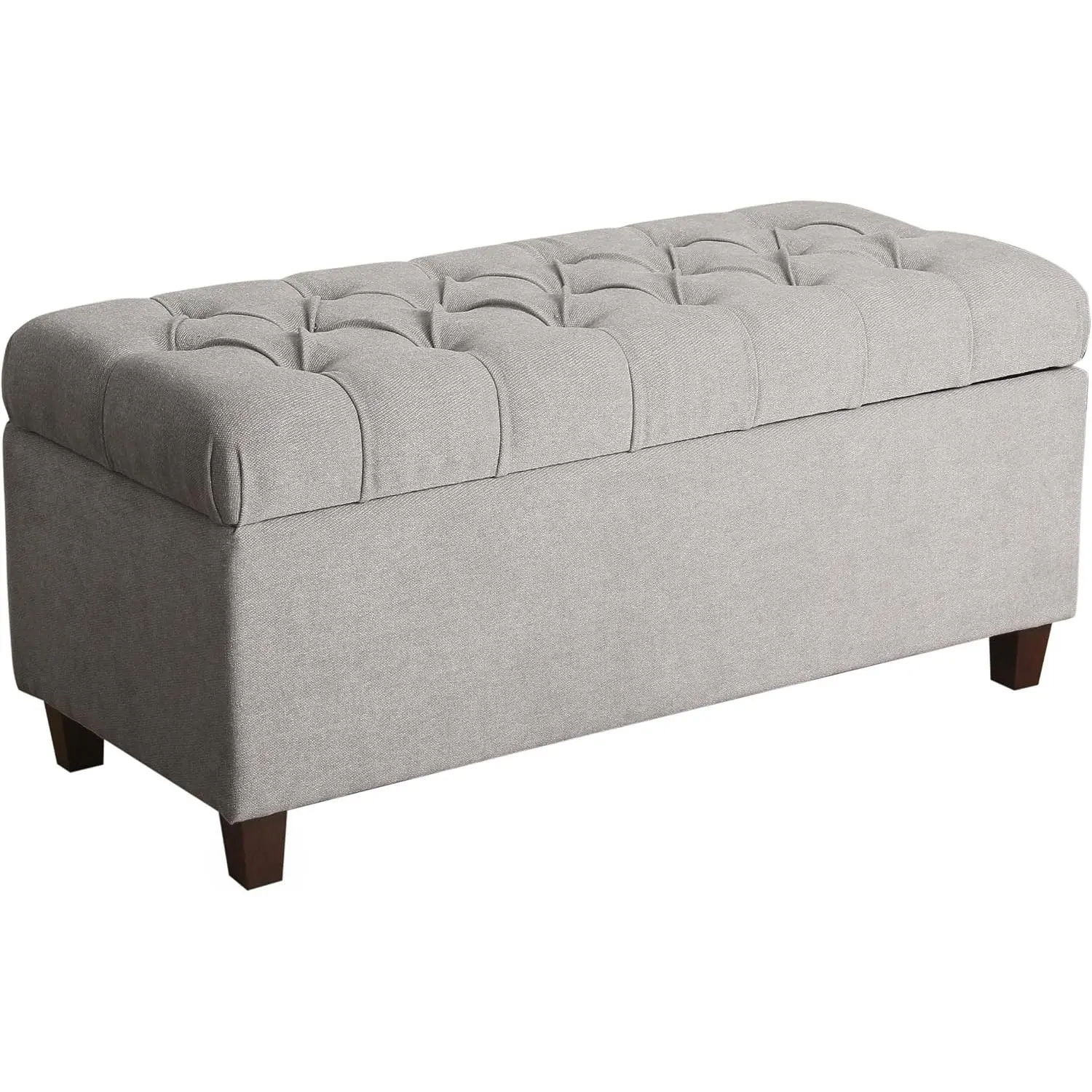 Tufted Ainsley Button Rectangular Storage Ottoman Bench with Fabric Cover, Hinged Lid & Ample Storage Space, Tufted Look Home Decor for Living Room, Grey