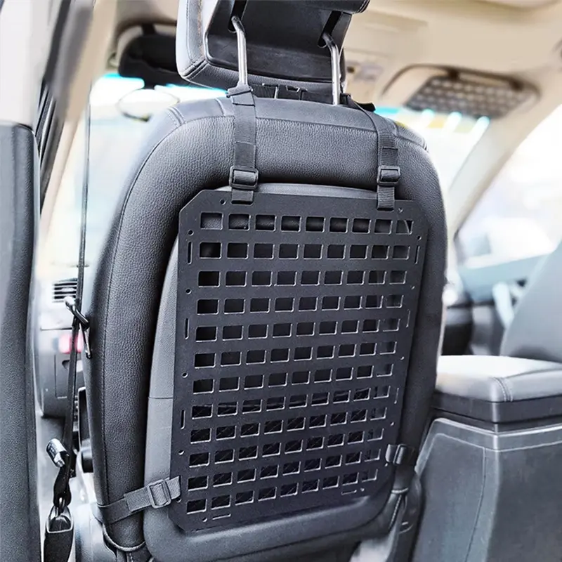 Tactical MOLLE-compatible car backseat storage panel - Durable ABS plastic modular storage rack, multi-compartment design, equipped with MOLLE webbing and secure fastening straps, suitable for car interior accessories (universal type)