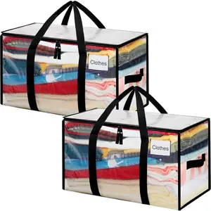 Heavy Duty Moving Bags with Strong Handle, Extra Large Moving Boxes, Storage Tote for Clothes, College Moving Supplies(Clear, 2 Pack)