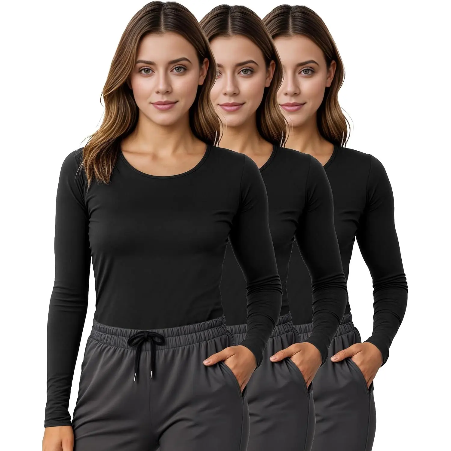 3 Pack Nurse Underscrub Long Sleeve Women Slim fit Under Scrub Shirt