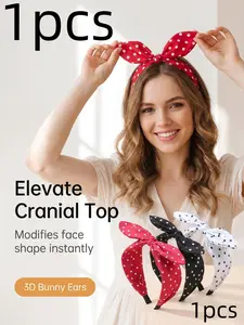 1pcs Polka Dot Bunny Ear Bow Headband, Vintage French Wide Band, Fashion Headband, Daily Commute, Dating, Travel, Photo Props, Rabbit Ear Headbands