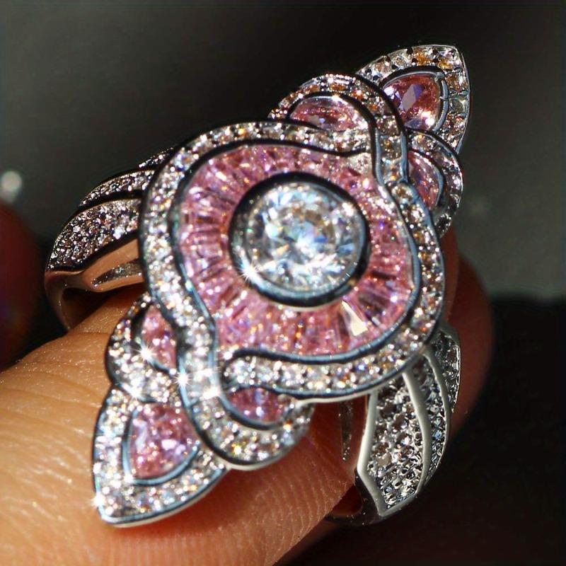Sparkling Luxury Pink Zircon Channel Set Couple Rings, Promise Rings for Wedding Engagement Eternity, Romantic Anniversary & Birthstone Jewelry Gifts for Men and Women