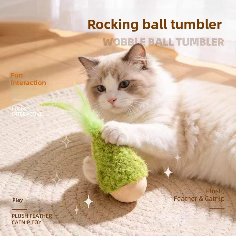 Tumbler Cat Toy - Self-Entertaining Boredom Buster with Feather Teaser - Energy-Consuming Cat Baseball for Kittens & Indoor Cats Muzzle Medium Treadmill Training