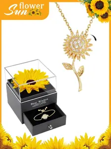 Sunflower Jewelry Set, Rotating Necklace and Bracelet, Elegant Pendant Style, Perfect Gift for Mom, Wife, Couple, All Seasons