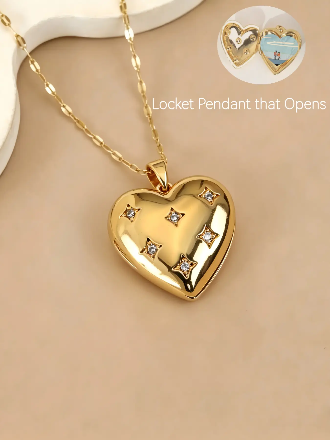 Minimalist Chic Openable Heart Photo Locket Necklace, a Keepsake to Treasure Your Moments. Features a Unique Copper  CZ Heart, Versatile Romantic & Durable Jewelry Perfect for Every Occasion--to Wear or Gift, Fashion Minimalist Necklace