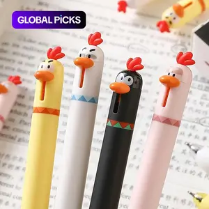 Creative Chicken Gel Pens Set of 4, 0.5mm Quick Dry Click Writing Pens, Unique Design Fun Relax Office Gift Pen Christmas Present