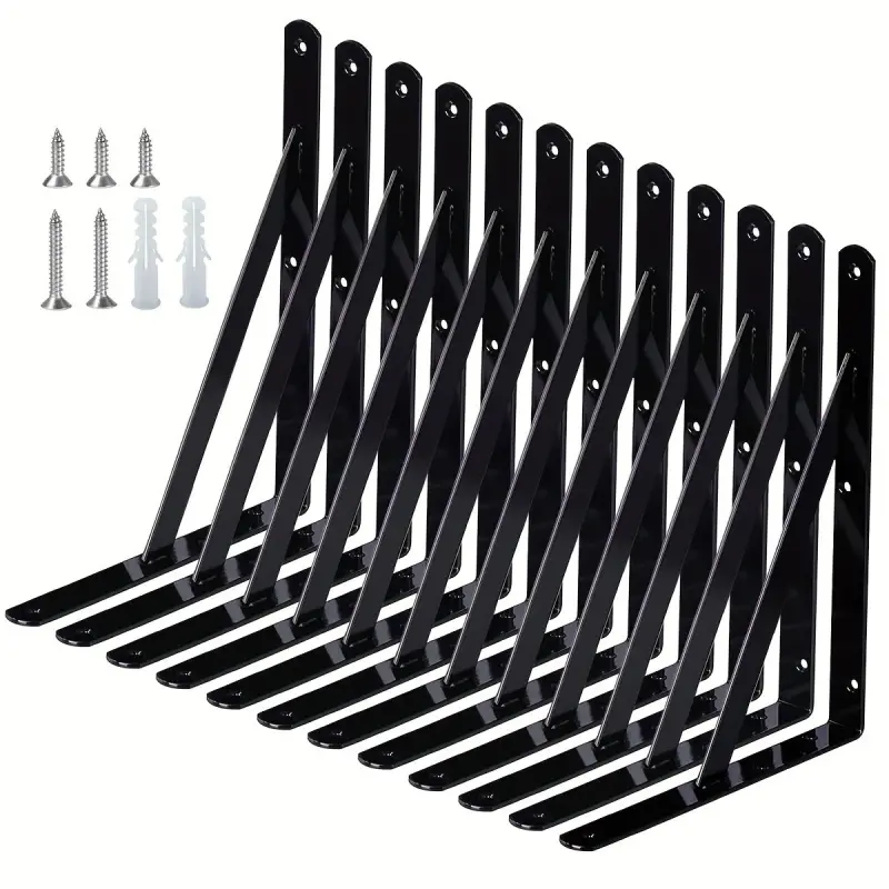 12-Pack Heavy Duty Metal L-Shaped Wall Mount Shelf Brackets with Screws - Black Iron Corrosion-Resistant Brackets, Ideal for Kitchen, Bedroom, Living Room, Garage, Office Storage & Organization, Durable Wall Mounting Brackets