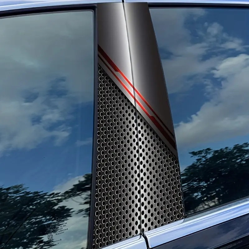 2pcs Set Silvery Gray Red Pattern Tech Style Car B-Pillar Stickers; Set of 2 - Waterproof, Scratch-Resistant, Fits All Car Models - Car Accessories and Holiday Decor for All Vehicles, Suitable for Laptops, Cars, Wall Decorations, Vehicle