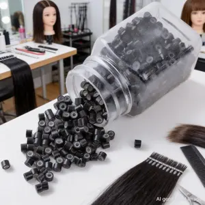 1000Pcs Micro Ring Hair Extensions with Lining Beads, Professional Hair Tools for Micro Ring Connection, Premium Quality Hair Pieces