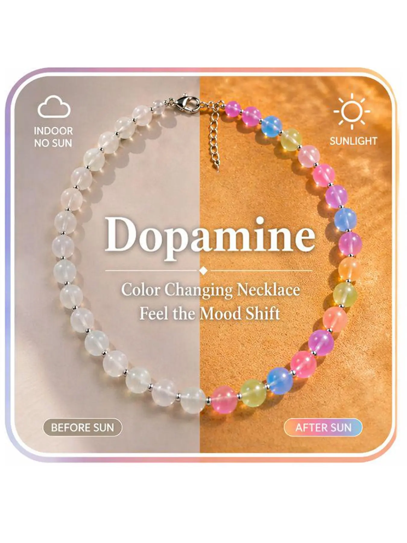 UV reactive color-changing cat eye bead necklace for women, sunlight-triggered color shift dopamine jewelry Casual Trendy Jewelry Beaded Necklaces. Versatile beach summer collar chain, great graduation & back-to-school niche gift, Birthday Gift Jewelry.