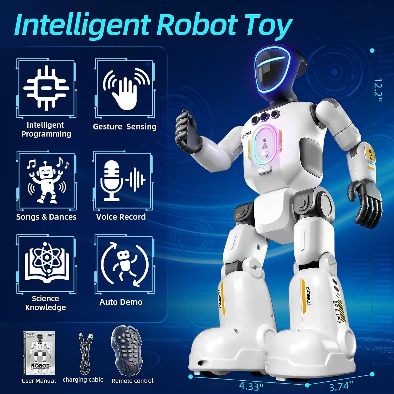 Robot Toy for Kids, Voice Recording&Playback Remote Control Robot, LED Faces Interactive Kids Toy with Gesture Sensing, Music Walking Dancing Birthday Gift for 4 5 6 7 8 9 10 11 12 Year Old Boys Girls