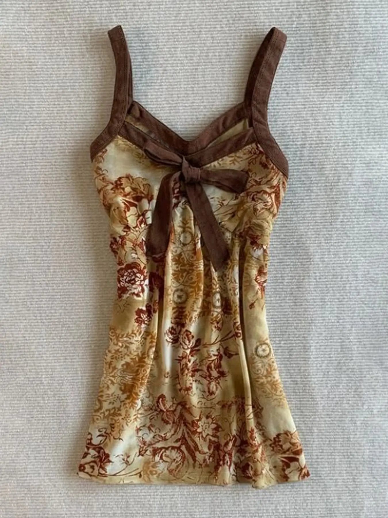Summer French Vintage Floral Print Lightweight Mesh Spaghetti Strap Halter Top, Butterfly Knot Tie Design, Slimming Short Sleeve Upper Garment, Fashionable Women's Clothing