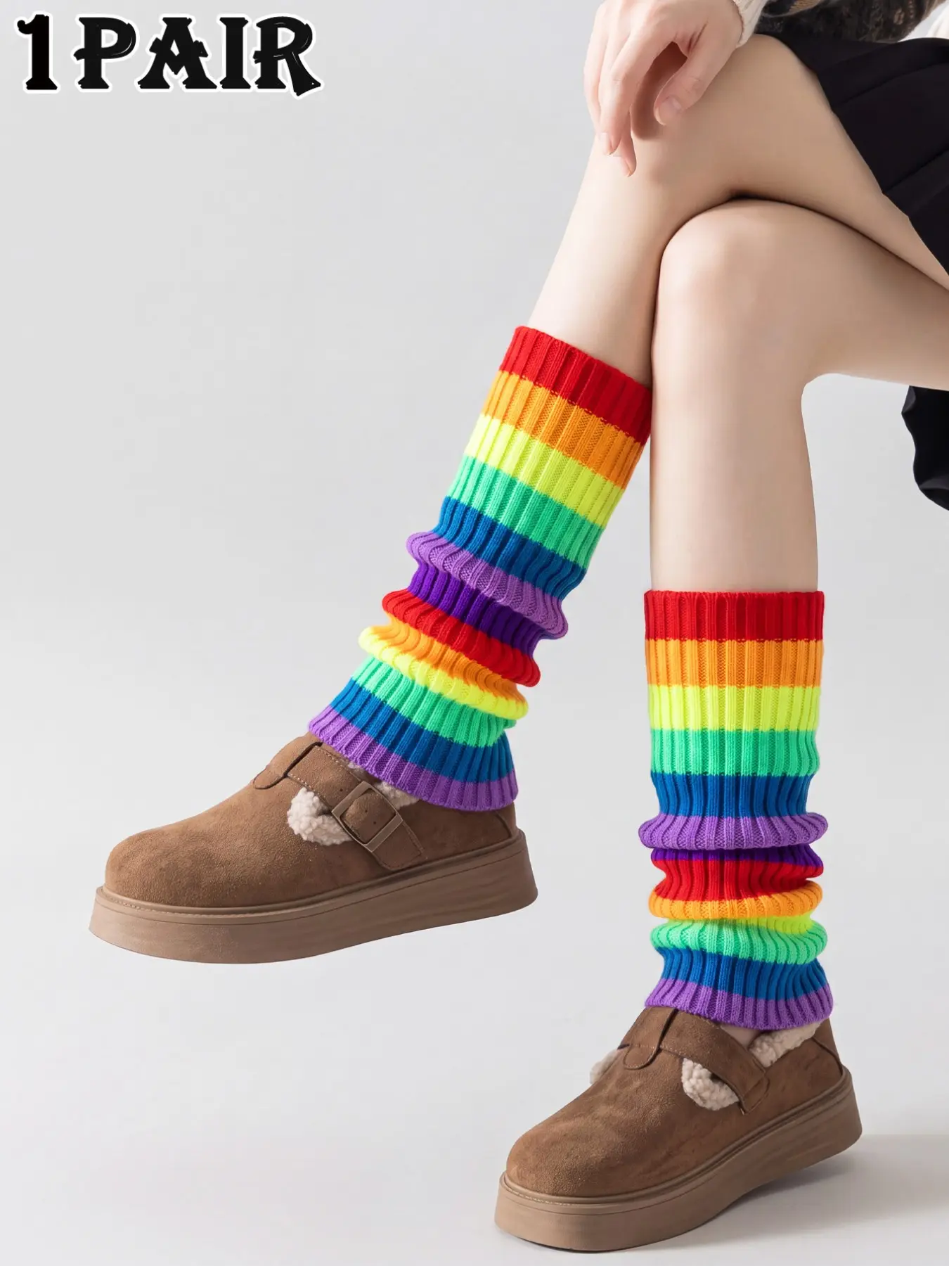 Women's Rainbow Multi-Color Striped Crew Socks, Comfortable Breathable Street Style, All Seasons, Ideal for Daily Use and Gifts