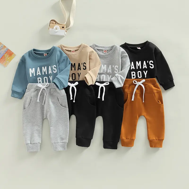 Toddler Baby Boy Fall Winter Outfit Long Sleeve Crew Neck Letters Print Sweatshirt Pullover Shirt Top And Elastic Waist Sweatpants 2pcs Tracksuit Clothes For Little Boys