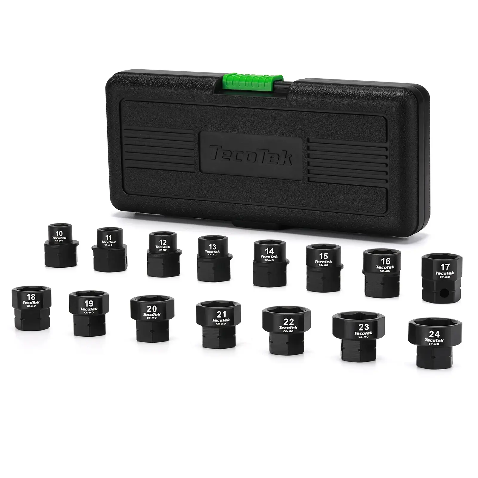 15-Piece 1/2-Inch Drive Metric Low Profile Impact Socket Set for Mechanics, 10mm-24mm Sizes, 6-Point Steel Work Tools, Stubby Hex Shank for Tight Areas, Ratchet & Socket Sets