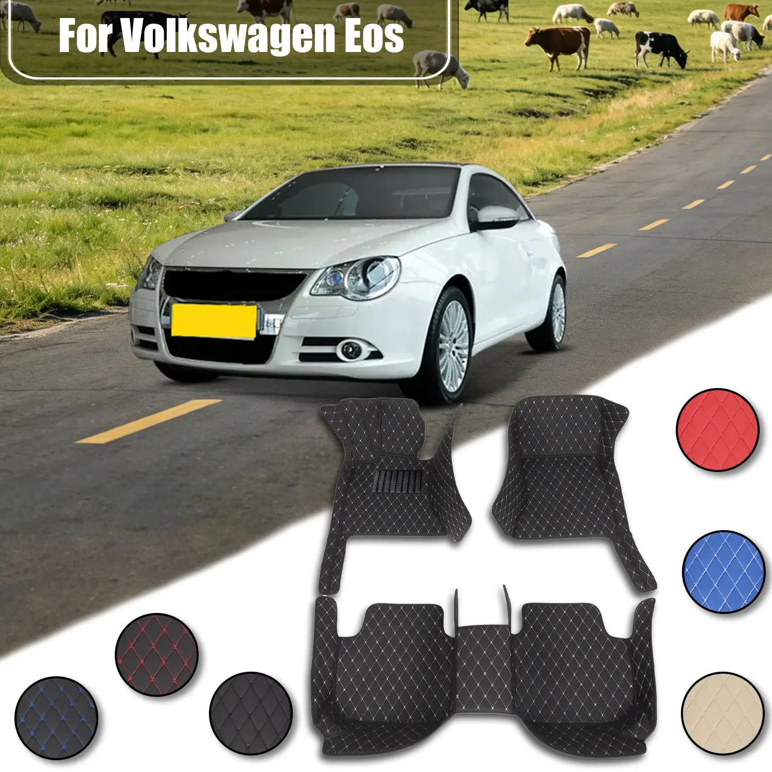 FOR Volkswagen EOS-2007-2016 Left wheel drive car floor mat, made of PU leather material and equipped with 360 degree high edge protection, with a non jamming throttle design, suitable for heavy weather, detachable and easy to clean