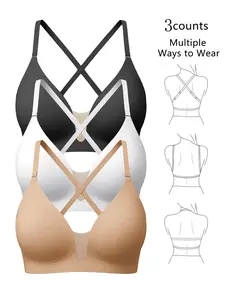 Women's U-Neck Backless Bra, Push-Up Wireless Lingerie Underwear, Adjustable Straps, 3/4 Coverage, Ideal for Weddings and Parties, Daily Wear