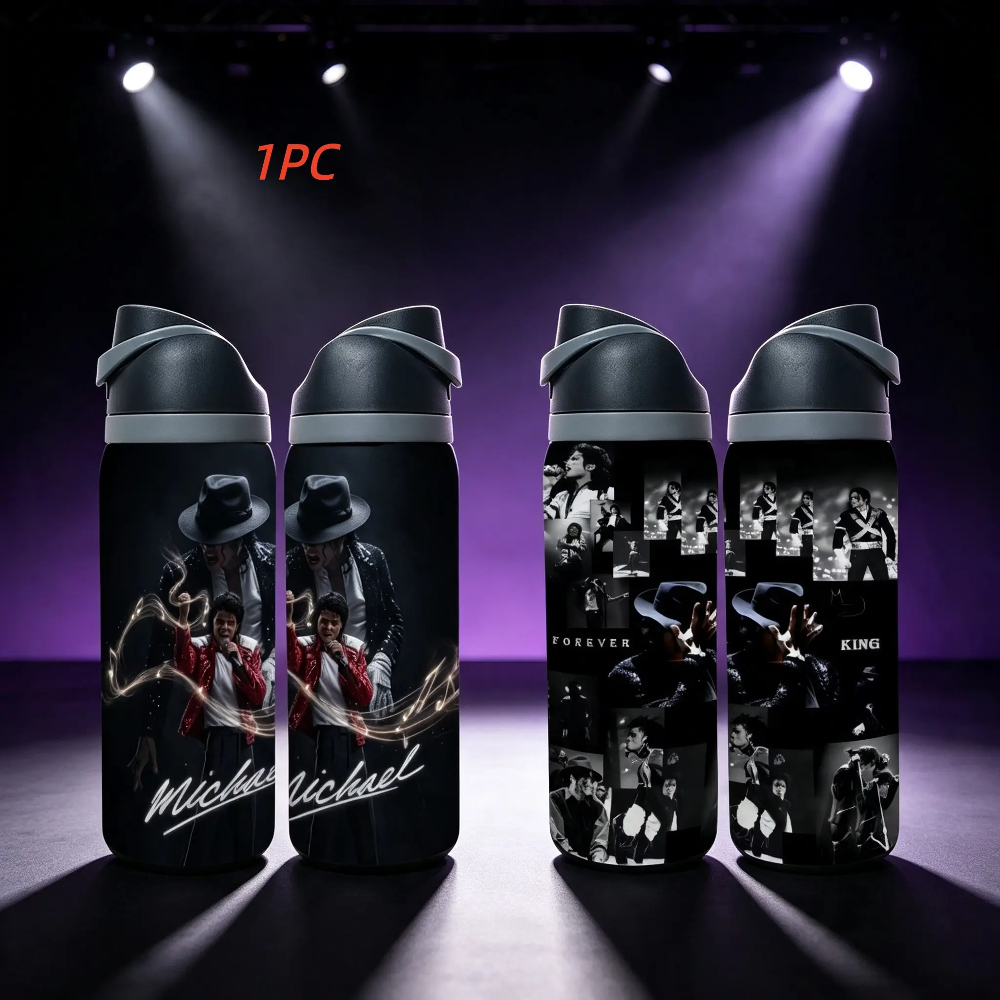 1pc 32oz The King of Pop MJ Retro Graphic Leak‑proof Thermal Bottle, Portable Sports Water Bottle for Hiking, Workout & Daily Commute, Unique Souvenir Present for Michael Jackson Fans