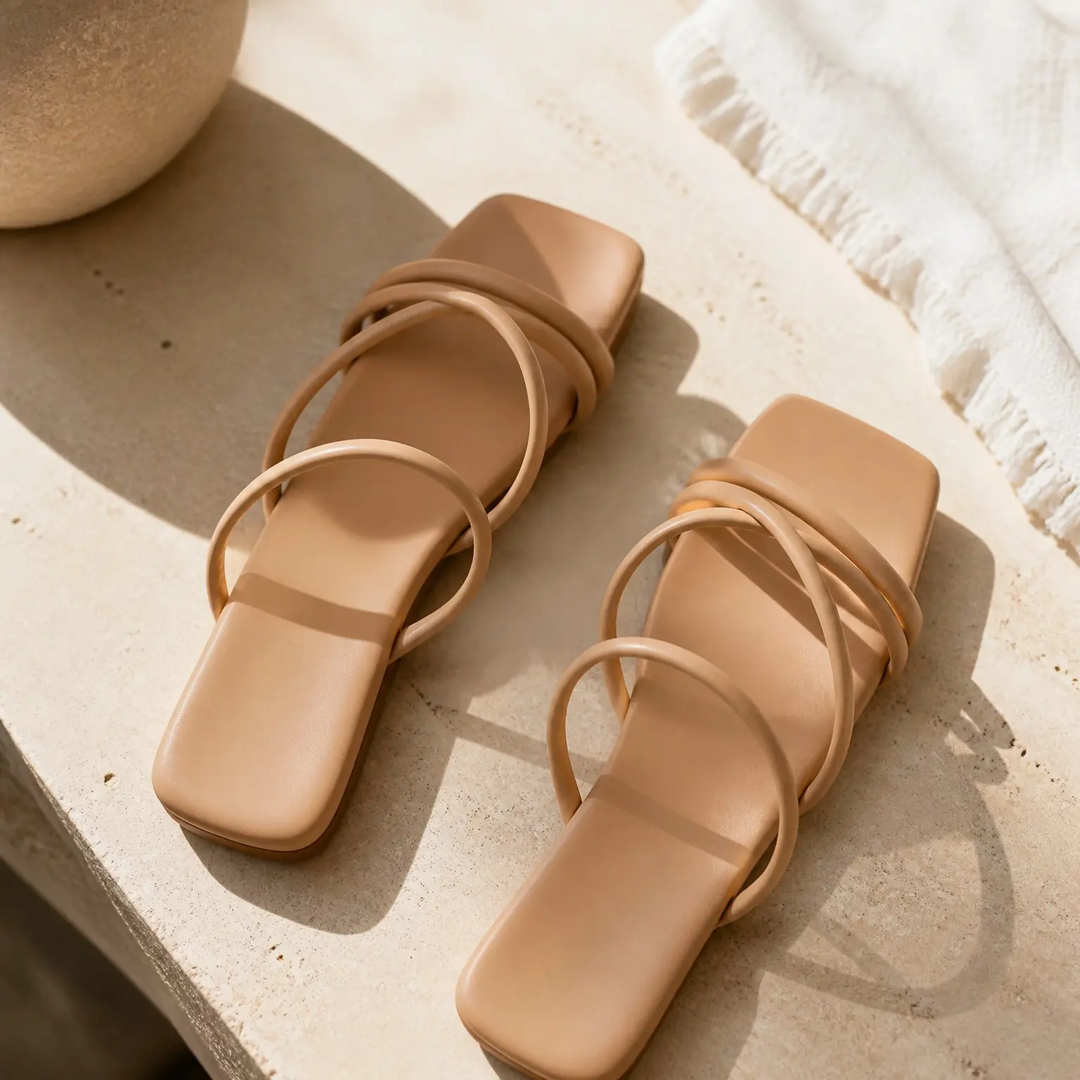 Women's Flat Strappy Square Open Toe Slide Sandals Dressy Comfortable Wide Feet FriendlyGift