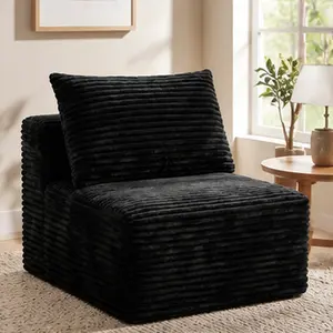 ARCH Black Corduroy Modular Compression Sofa Legless Floor-Hugging Armless Accent Chair Single Seat for Living Room Bedroom Apartment Dorm Easy Setup No Assembly Required Compact Space-Saving Modern Low-Profile Couch, Black Color Options