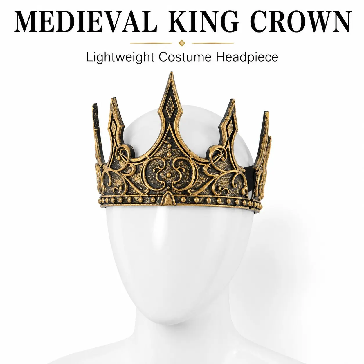 Medieval King Crown Headpiece, Renaissance Headpiece, Lightweight Foam Costume Crown for Halloween, Cosplay, Stage Performance & Party