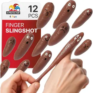 Rubber Poop Slingshot - 12 PCS Pack Flying Fake Shot Finger Slingshot Toy - Squishy Poo Sling Shot Toys for Kids - Funny Poop Emoji Squishy Game