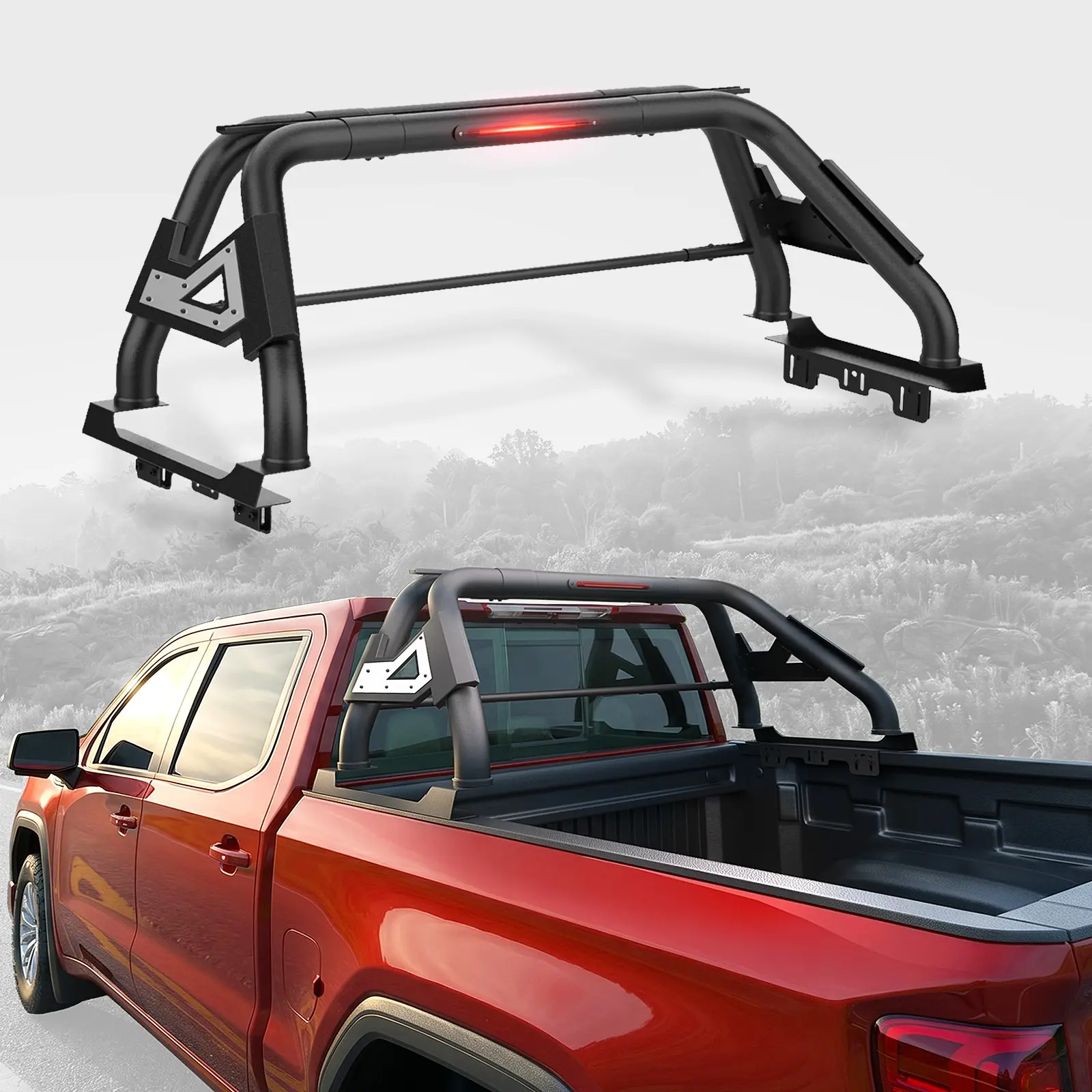 60-64" Adjustable Roll Bar Chase Rack with LED Lights, Load Support & Mounting Kit for F150, Silverado, Ram, Tundra, Titan Pickup Trucks