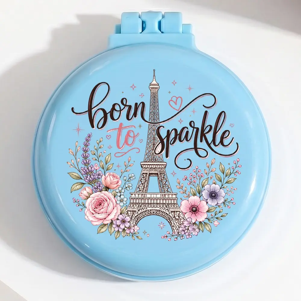 Foldable Travel Hair Comb, Eiffel Tower Design, Rose Pattern, Blue Colors, Portable Mini Hair Comb, Pocket Size, Durable