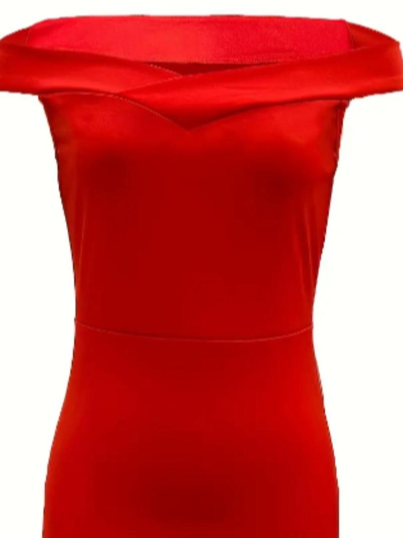 Women's Plain Ruffle Trim Split Thigh Wrap Bodycon Dress, Elegant Chic Comfort Off Shoulder Midi Dress for Party Dating Formal Wear, Back To School Dresses for Women, Birthday Dresses, Summer Outfits, Lady Clothes, Womenswear for Christmas