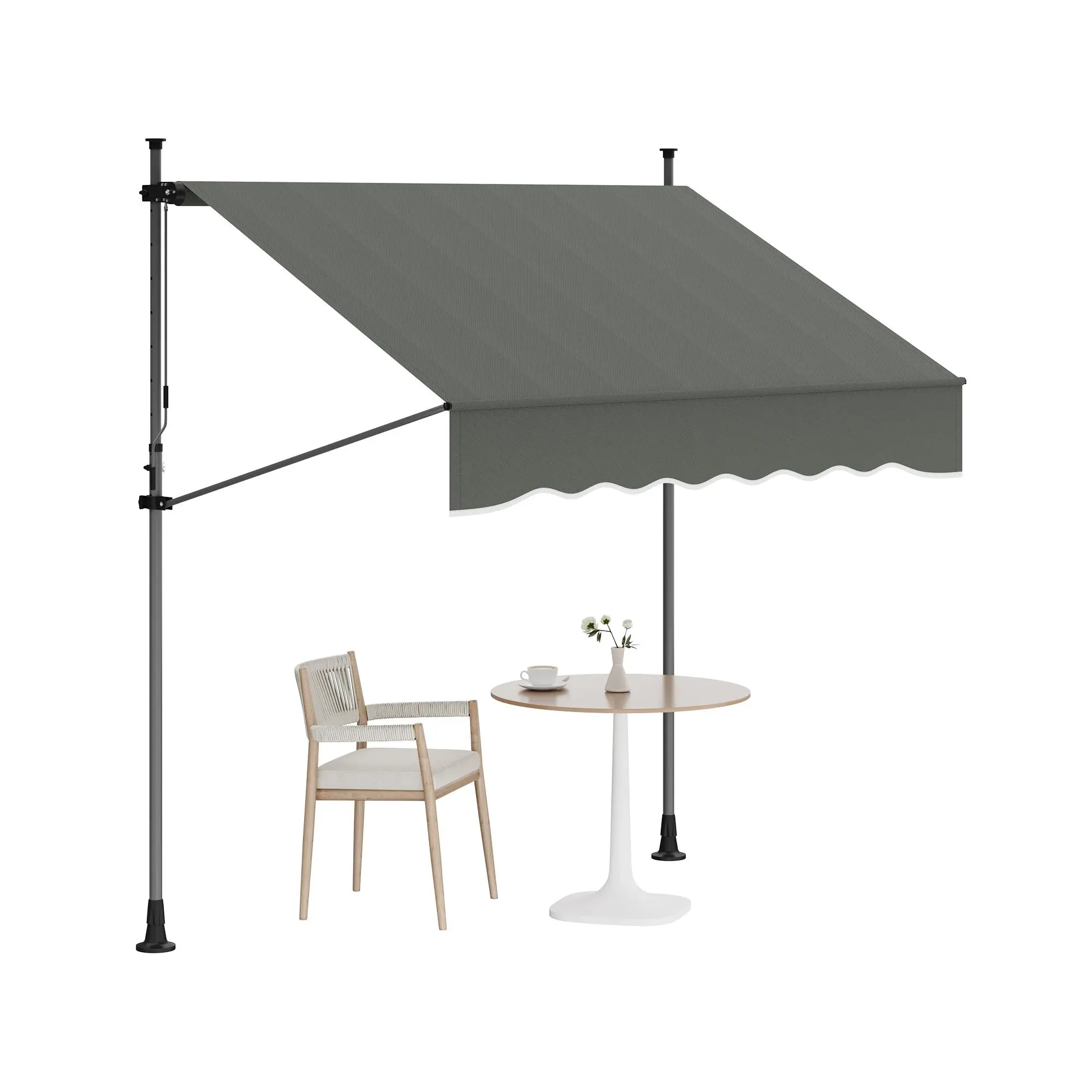 118'' Outdoor Retractable Patio Awning, Manual Exterior Sun Shade, Adjustable Height & Angle UV Protection Shelter for Windows & Doors