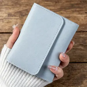 Minimalist Slim Foldable Card Wallet, Soft Synthetic Solid Color Flip Card Holder, Portable Compact Small Coin Purse for Daily Carry