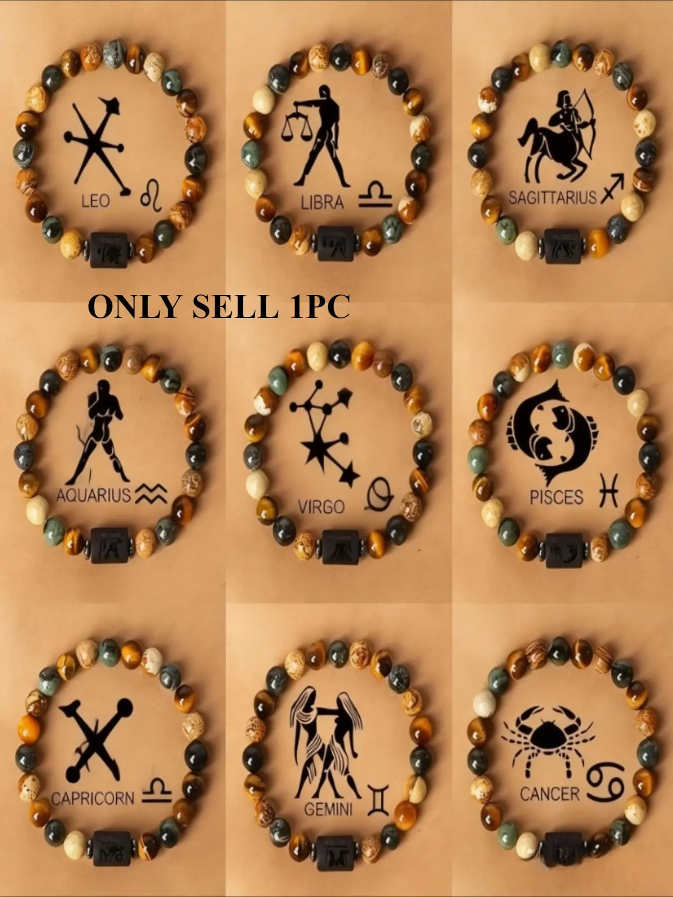1pc Zodiac Astrology Natural Stone Beaded Bracelet, Fashionable 12 Constellation Designs, Personalized Zodiac Sign Jewelry, Ideal Birthday or Valentine'S Day Jewelry Gifts, 7.48inch