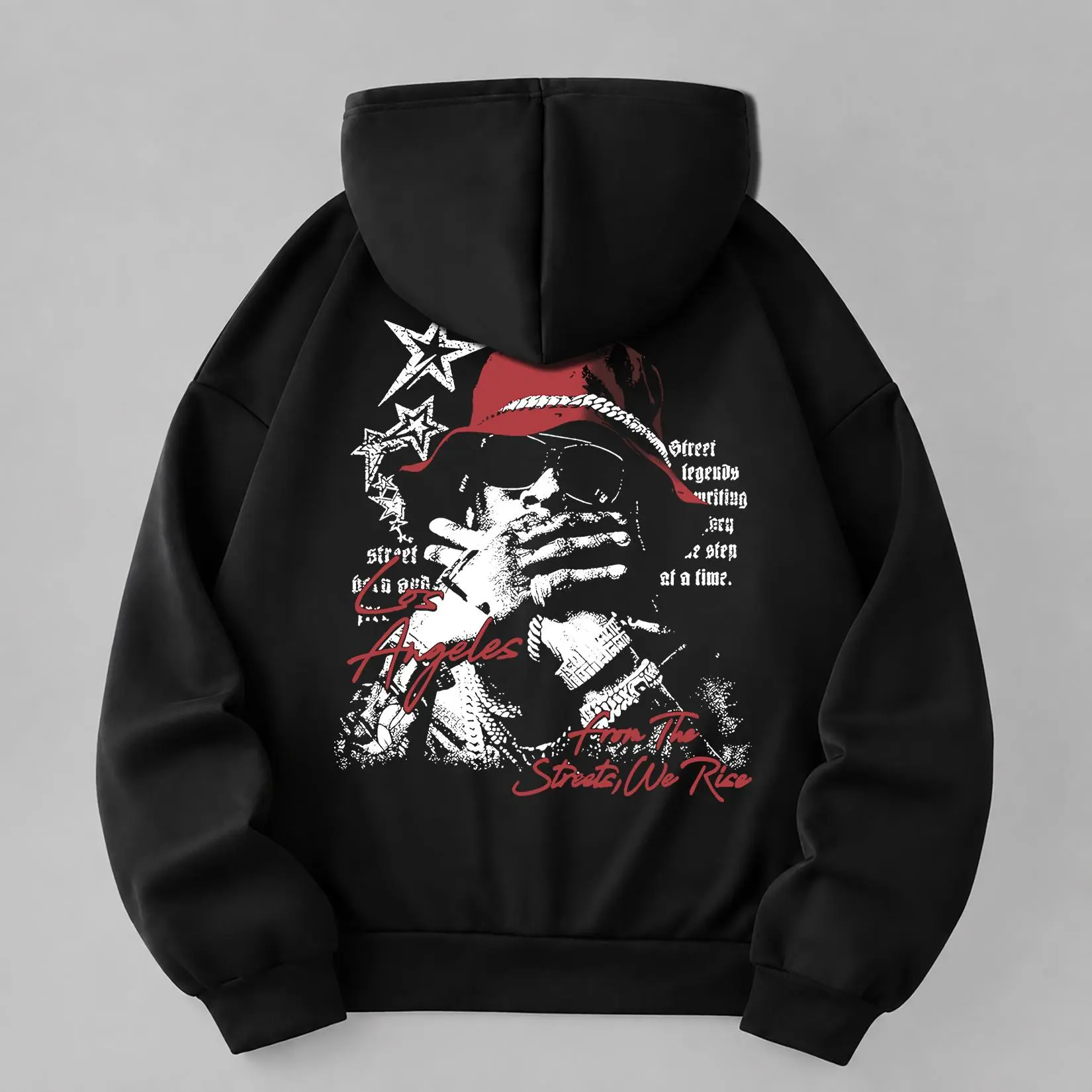 Soft Long‑Sleeve Hoodie LA From The Streets We Rise Hip‑Hop Portrait Graphic Casual Holiday Top