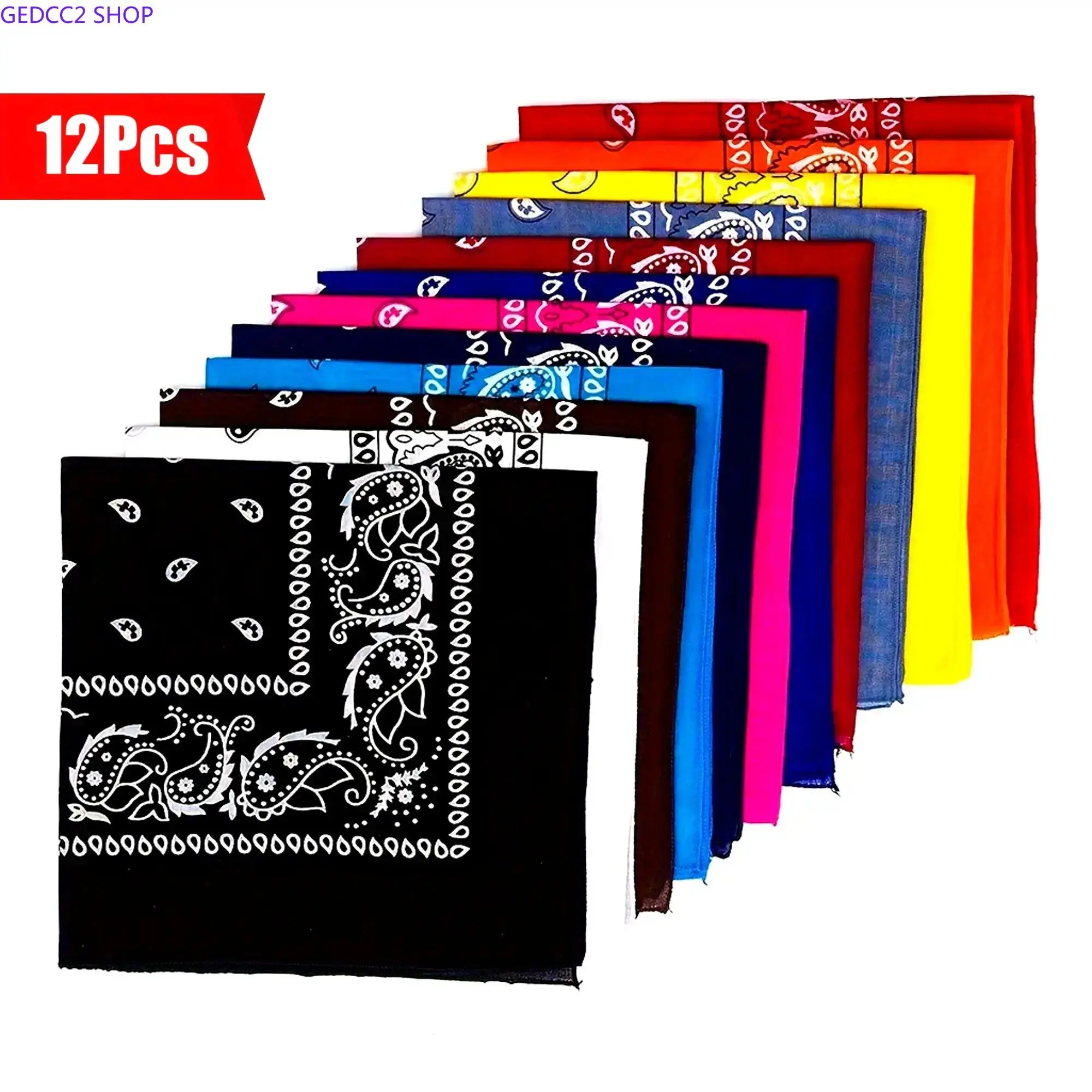 12 Pack Paisley Bandanas, Casual Cotton Blend Head Wrap for Men & Women, Soft Scarf for Sports, Fishing & Outdoor Activities, Polyester, Unisex, Yard Work
