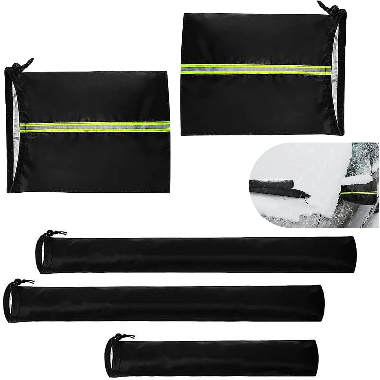 5 count  Side Mirror Cover & Windshield Wiper Cover, Protect from Ice Snow Frost Dew Rain Sunproof  Windshield Wiper Protector, Side Mirror Protector with Drawstring, for
