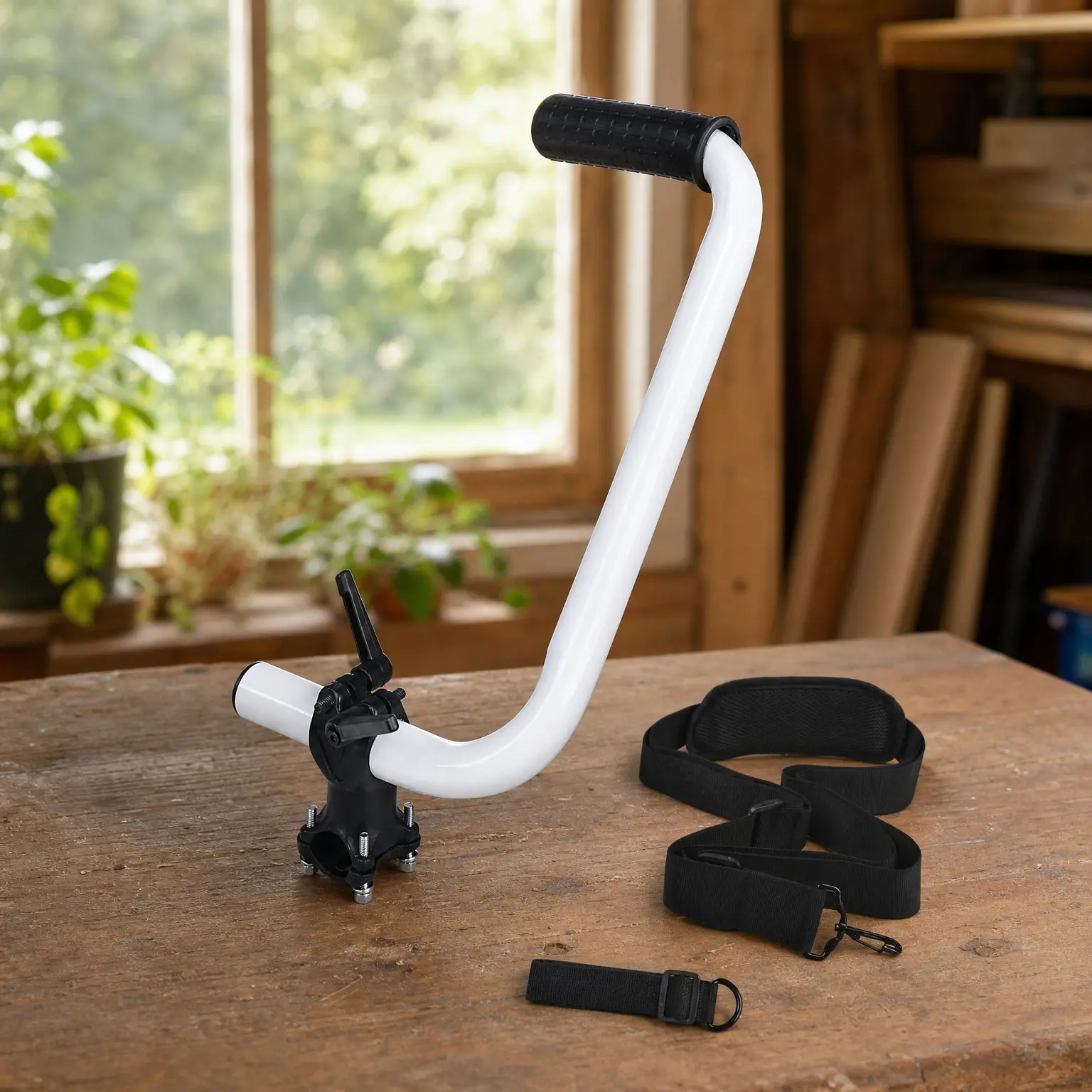 Upgraded Ergonomic String Trimmer Handle with Shoulder Strap, White - Lawn Trimmer Grip Attachment for Lawn Care, Easy Yard Trimming and Landscaping