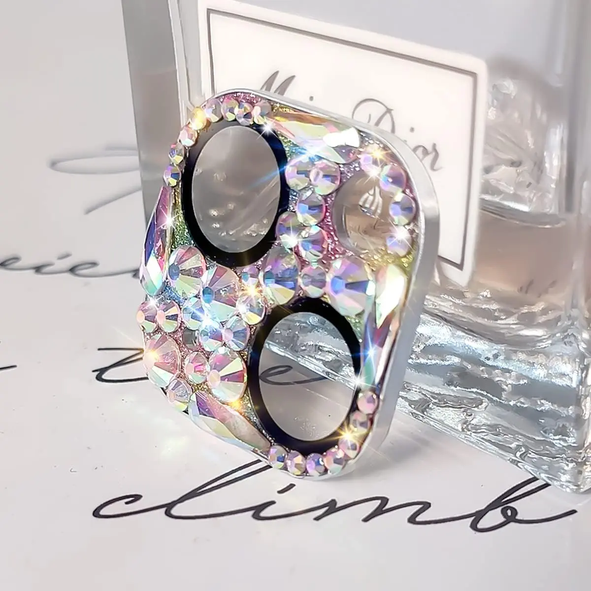Bling  Camera Lens Protector for  14 &  14 Plus, Metal Glitter  Camera Cover,9H Tempered Glass Lens Full Screen Protector with  Rhinestone Sparkle(Colourful)