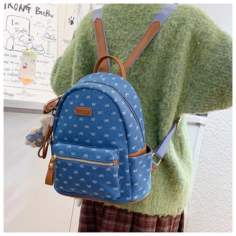 Korean-style fashionable trendy women's backpack, stylish and cute with a bow, student schoolbag, 2026 new model, cross-border women's bag