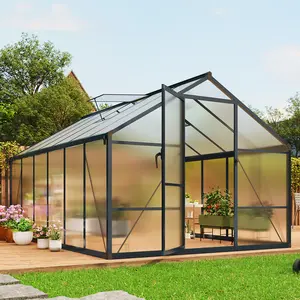 8x12 Ft Greenhouse, Polycarbonate Greenhouse with Adjustable Roof Vent for Outdoors, Aluminum Large Walk-in Greenhouse for Outside Garden, Backyard, Patio, Lawn