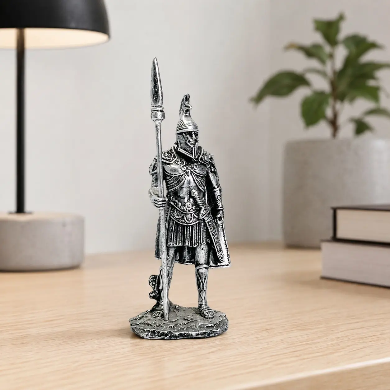1pc Resin Spartan Warrior Statue, Vintage Roman Soldier with Spear, Medieval Knight Figurine for Home Office Desk Shelf Decor, Father's Day Gift