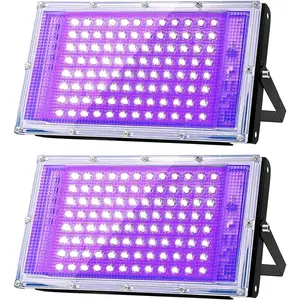 2 Packs 100W LED UV Black Light, 395nm IP66 Powerful UV Spotlight Lamp for Christmas Halloween Glow Party